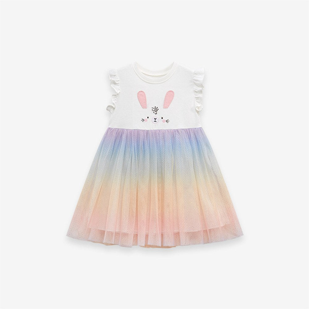 2024 Ruffle Sleeveless Gradient Mesh Design Dress