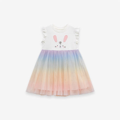 2024 Ruffle Sleeveless Gradient Mesh Design Dress