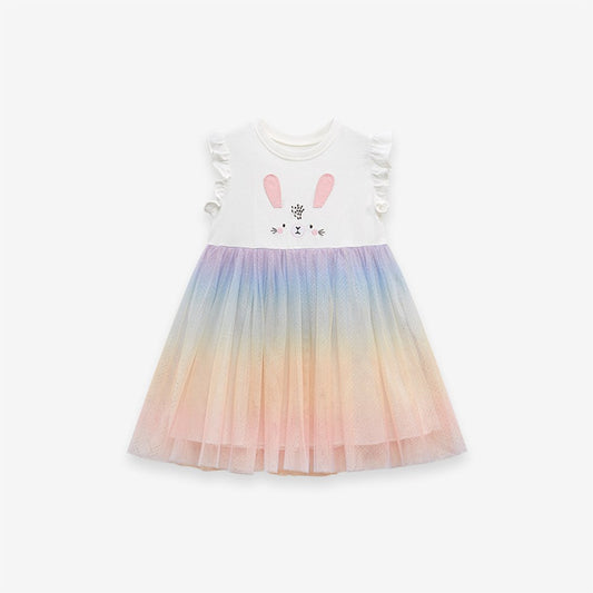 2024 Ruffle Sleeveless Gradient Mesh Design Dress