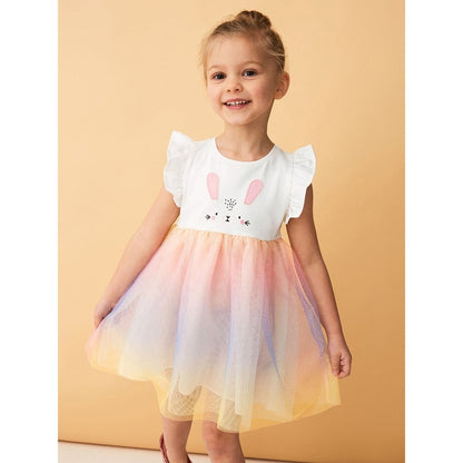 2024 Ruffle Sleeveless Gradient Mesh Design Dress