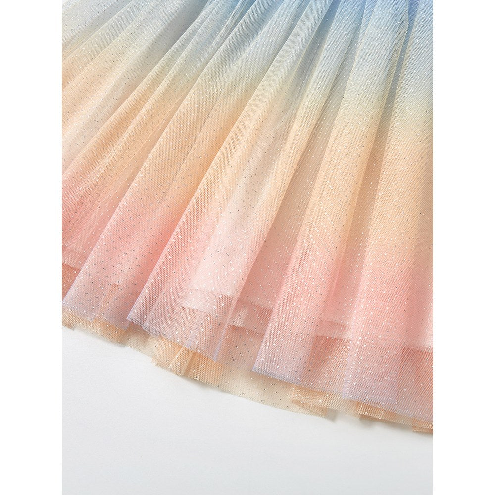 2024 Ruffle Sleeveless Gradient Mesh Design Dress