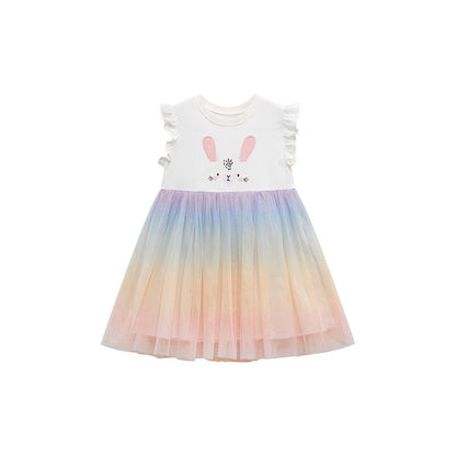 2024 Ruffle Sleeveless Gradient Mesh Design Dress