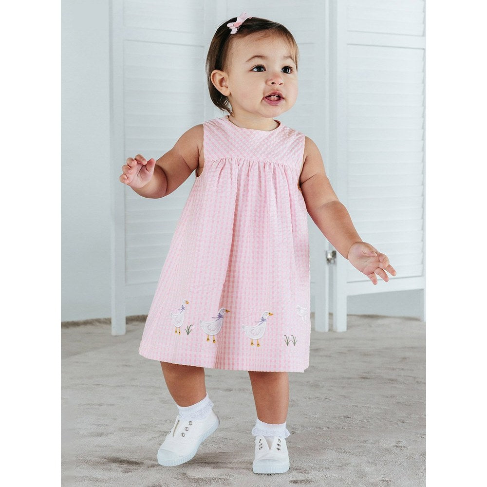 Girls Sleeveless Goose Pattern Plaid Dress