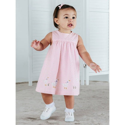 Girls Sleeveless Goose Pattern Plaid Dress