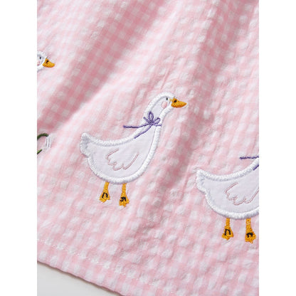 Girls Sleeveless Goose Pattern Plaid Dress