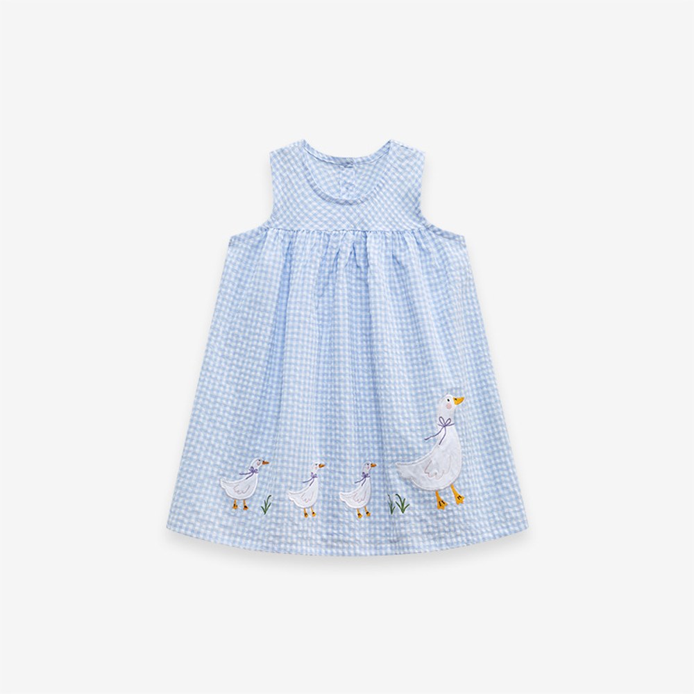 Girls Sleeveless Goose Pattern Plaid Dress