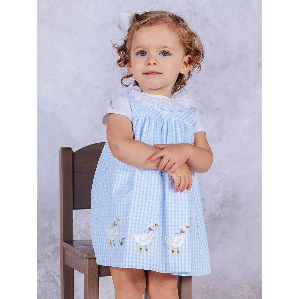 Girls Sleeveless Goose Pattern Plaid Dress