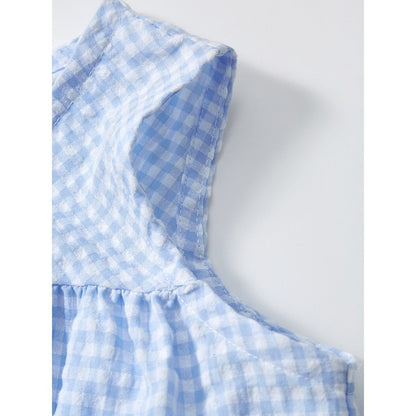 Girls Sleeveless Goose Pattern Plaid Dress