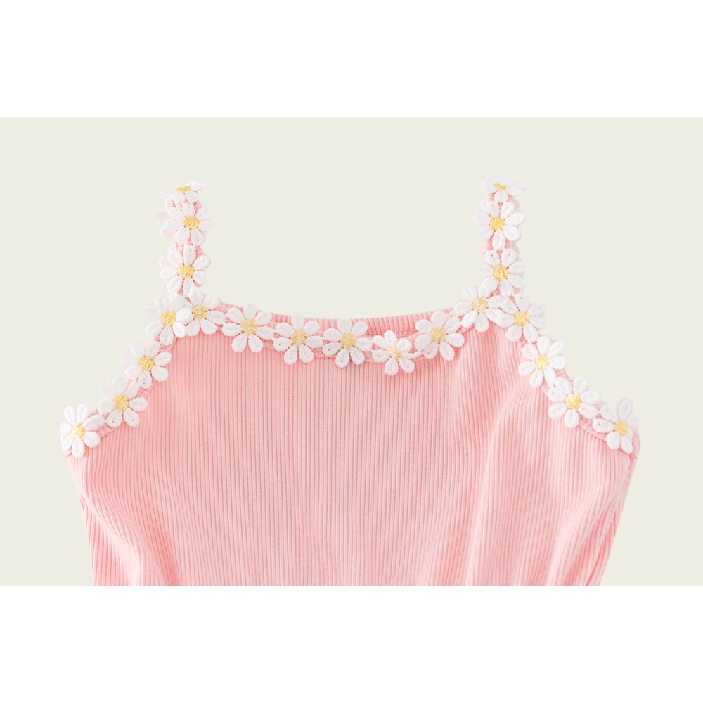 Baby Kids Girls Sleeveless Floral Daisy Pattern Mesh Strap Dress