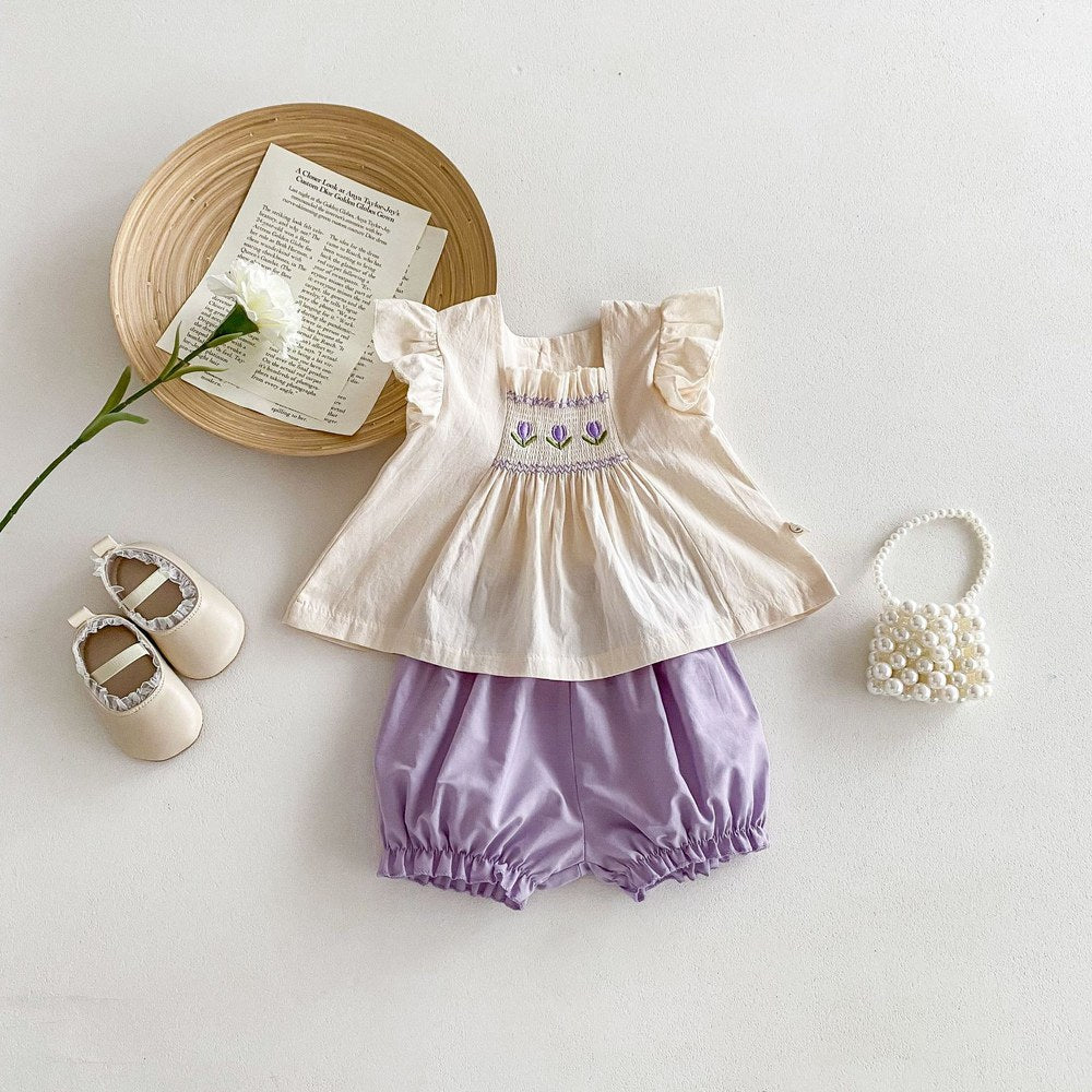 Baby Kids Girls Sleeveless Top and Solid Color Shorts 2-Piece Clothing Set