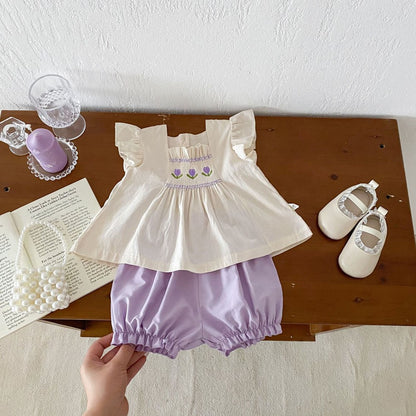 Baby Kids Girls Sleeveless Top and Solid Color Shorts 2-Piece Clothing Set