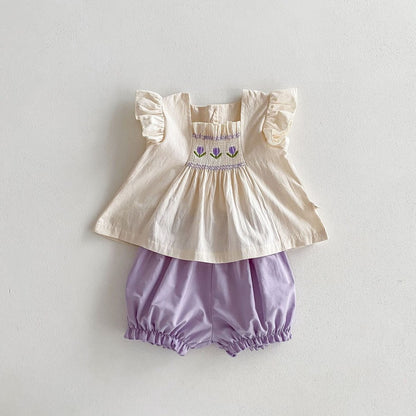 Baby Kids Girls Sleeveless Top and Solid Color Shorts 2-Piece Clothing Set