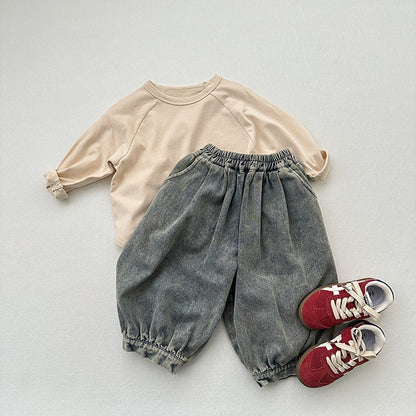 Unisex Versatile Wide-Leg Light Wash Vintage Denim Jeans