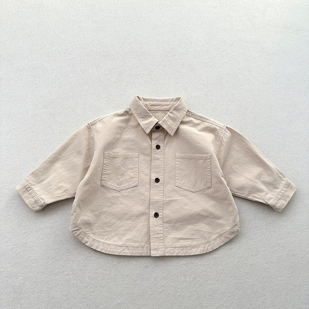 Unisex Minimalist and Versatile Retro Cotton Double Pocket Children's Shirt
