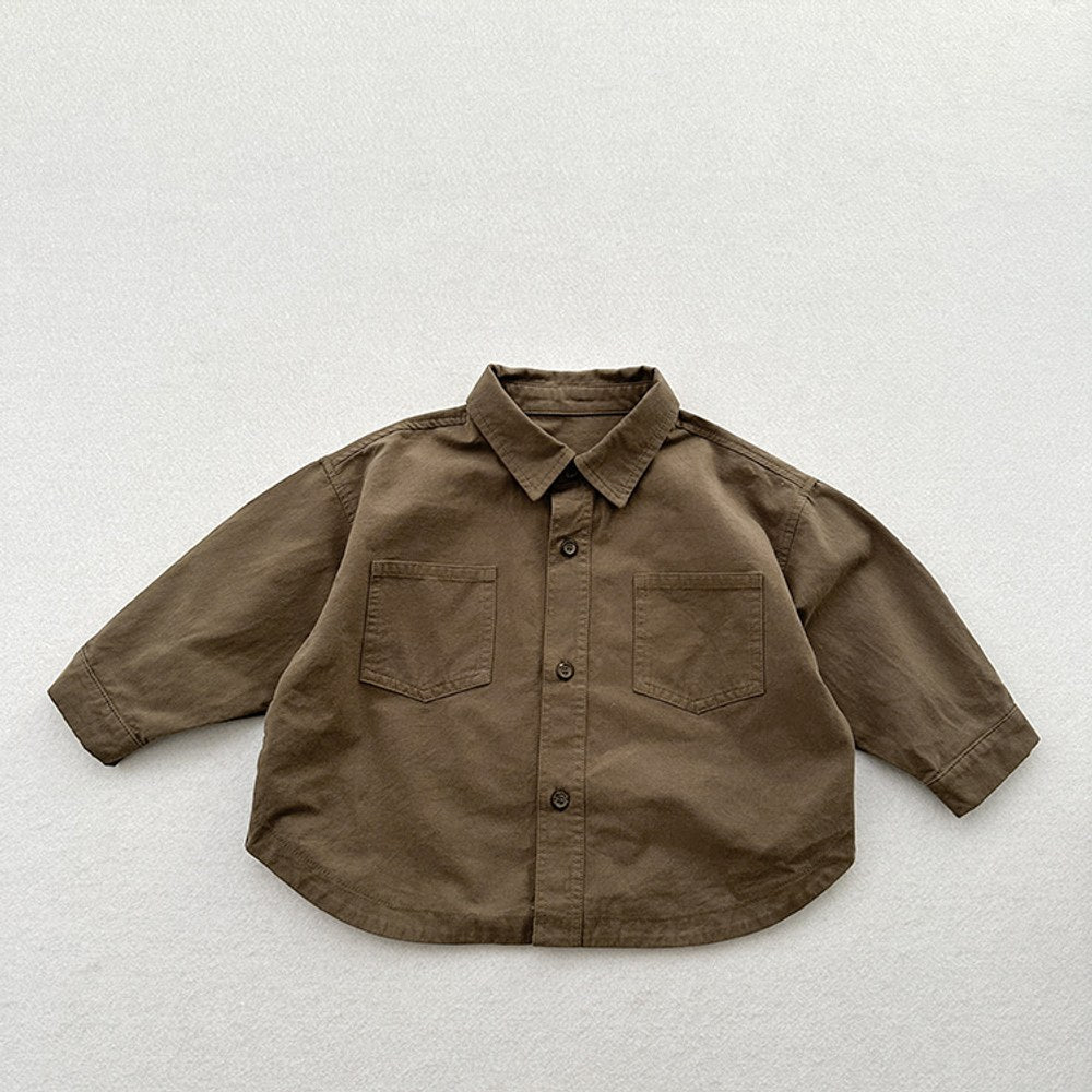 Unisex Minimalist and Versatile Retro Cotton Double Pocket Children's Shirt