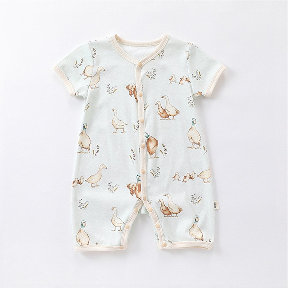 Baby Boys and Girls Animals Cartoon Print Short Sleeves Button Open Front Romper