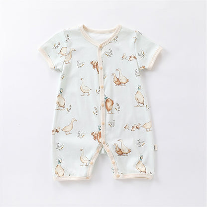 Baby Boys and Girls Animals Cartoon Print Short Sleeves Button Open Front Romper