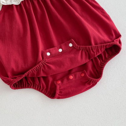 Baby Girls Lace Embroidery Sleeveless Color Patchwork Bodysuit