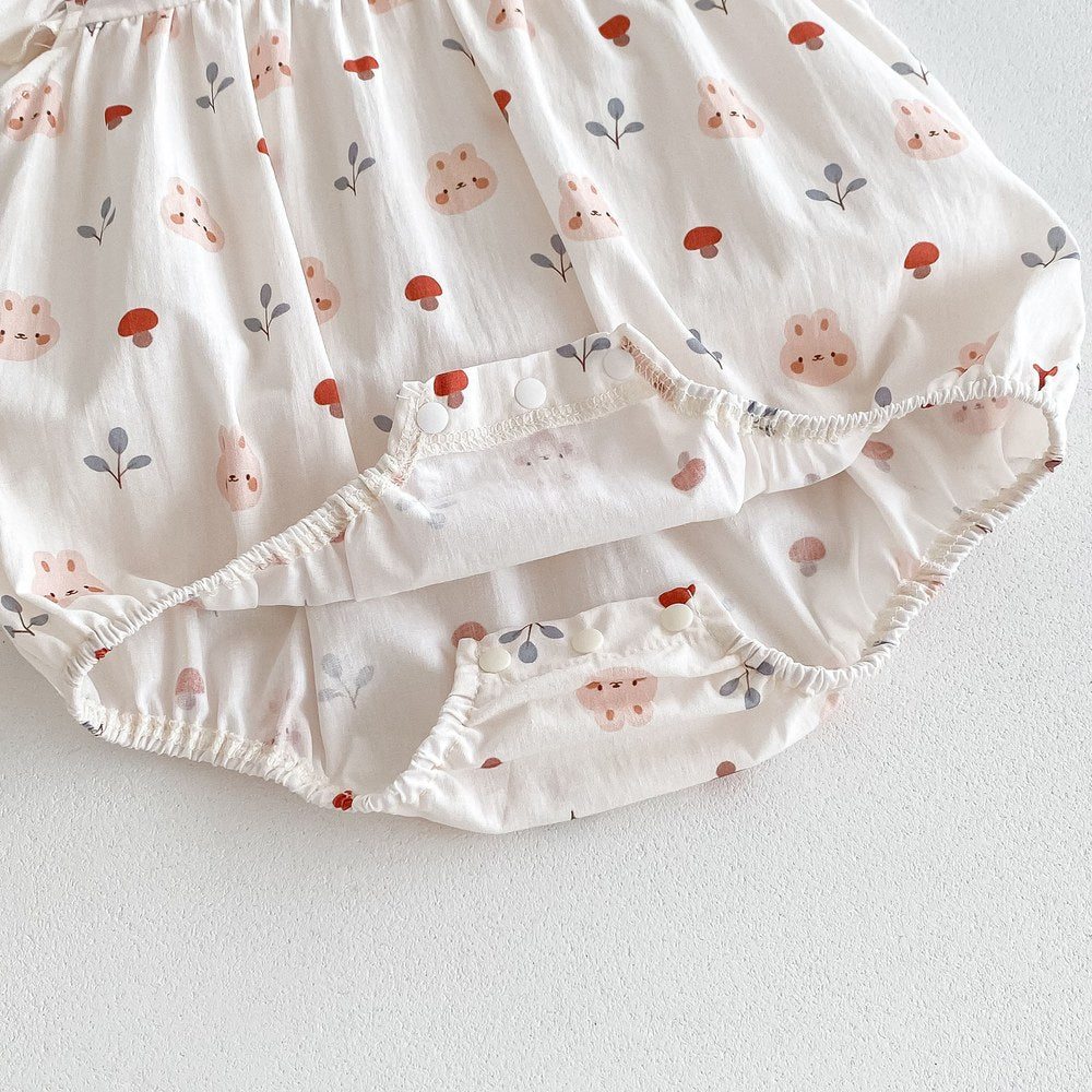 Baby Girls Mushrooms Print Fly Sleeves Peter Pan Collar Bodysuit