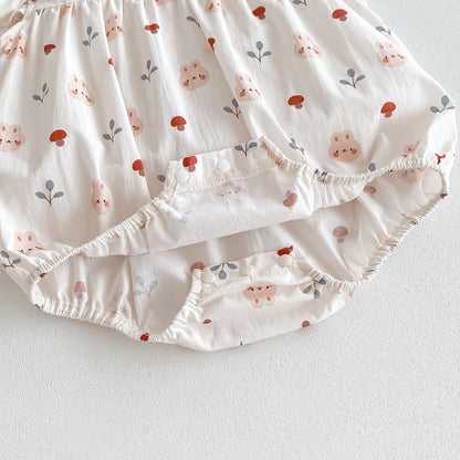 Baby Girls Mushrooms Print Fly Sleeves Peter Pan Collar Bodysuit