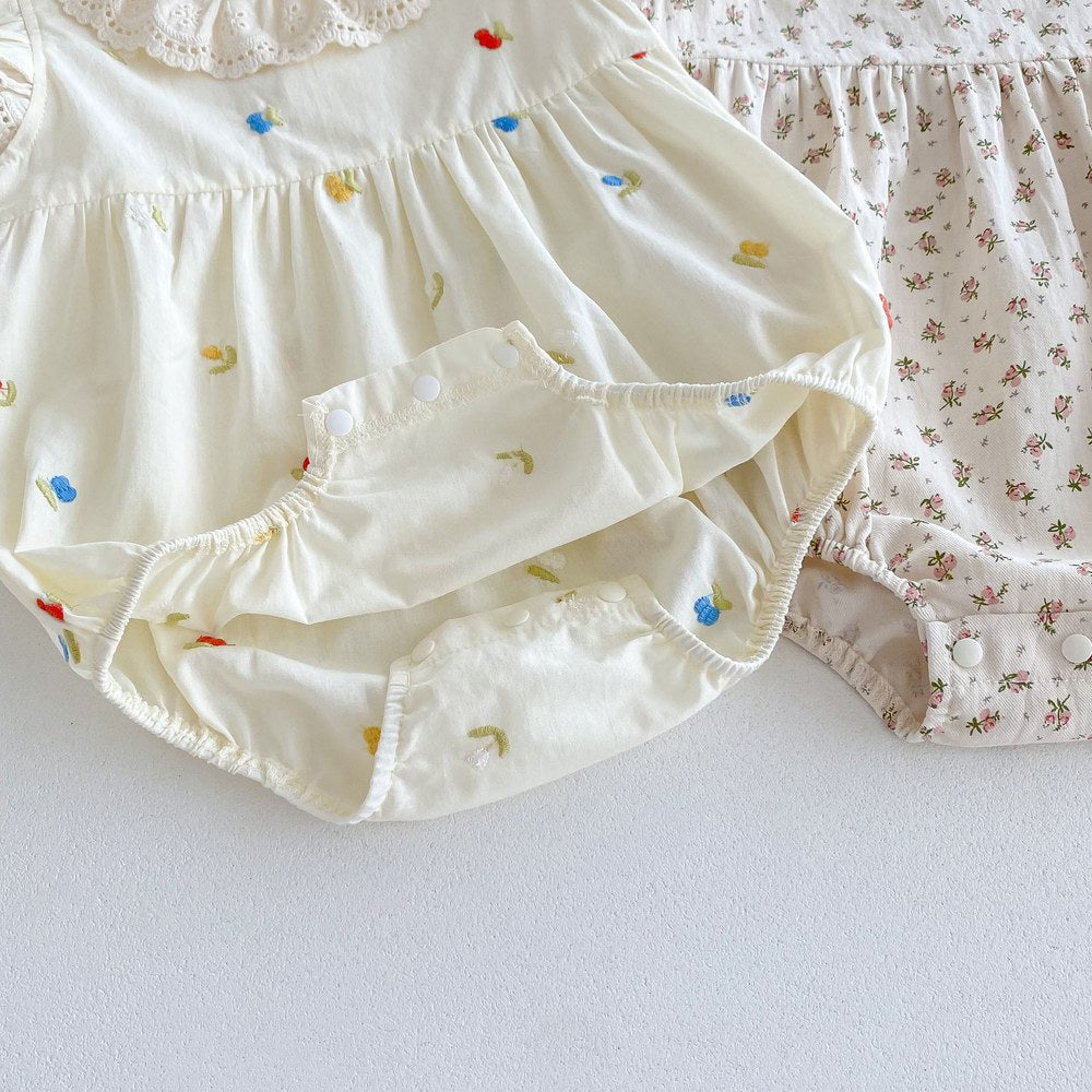 Baby Kids Girls Floral Pattern Sleeveless Hollow Out Collar Bodysuit