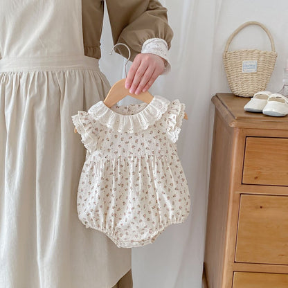 Baby Kids Girls Floral Pattern Sleeveless Hollow Out Collar Bodysuit