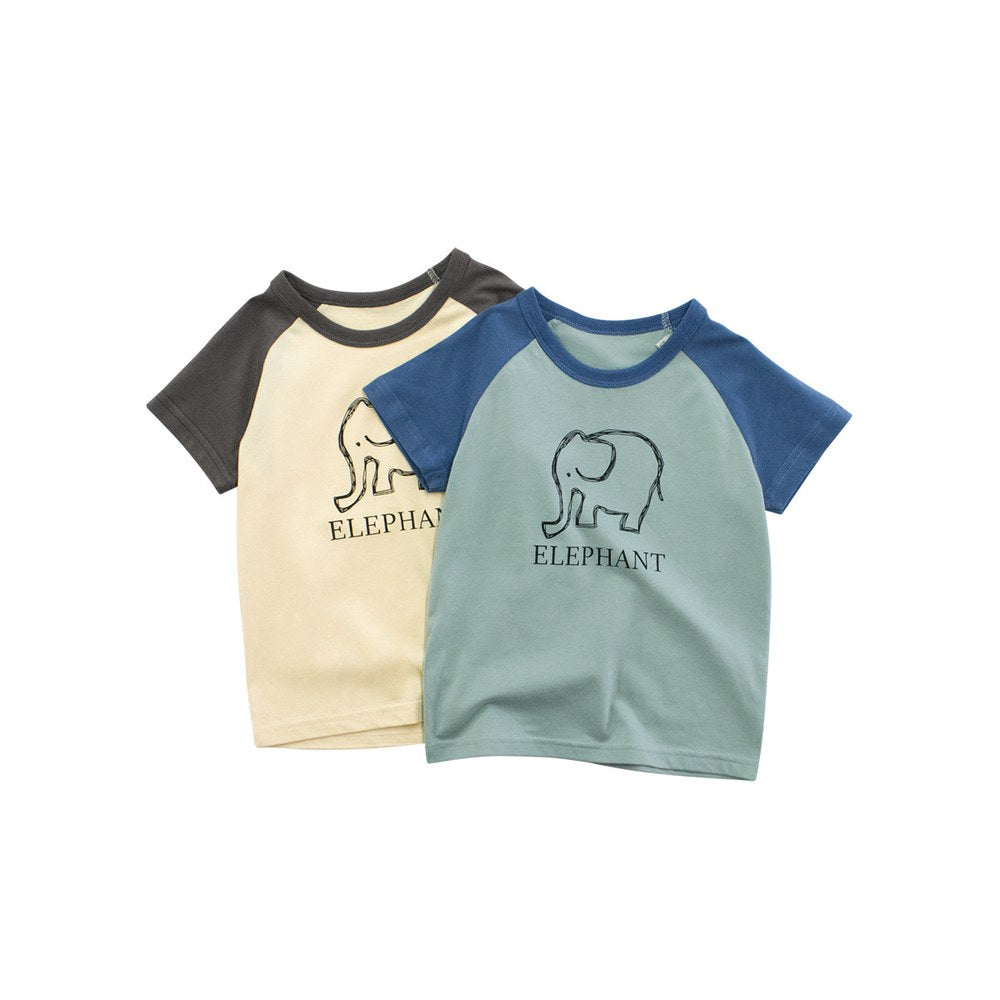 KIDS Unisex Elephant Pattern Color Patchwork T-shirt in European and American Style