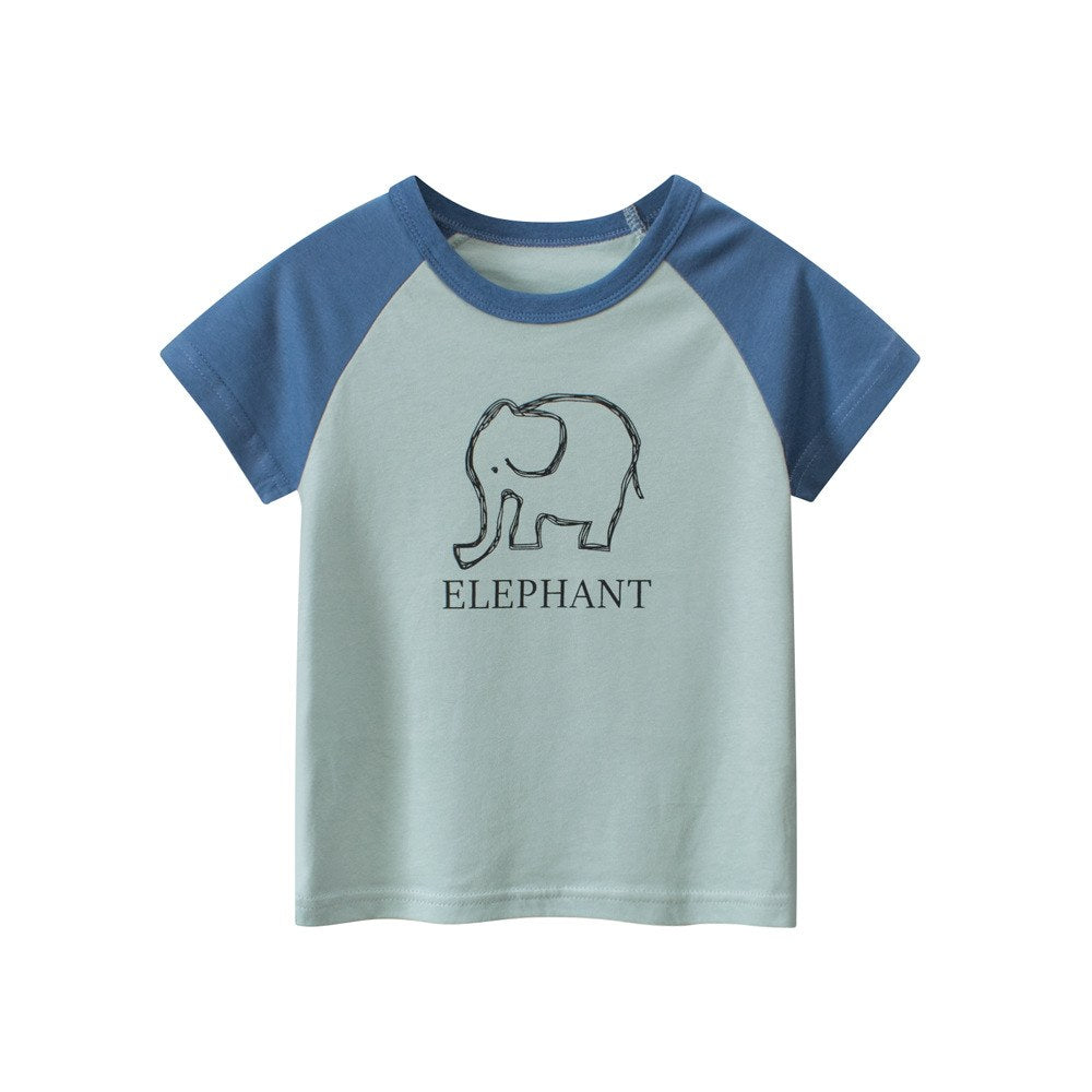 KIDS Unisex Elephant Pattern Color Patchwork T-shirt in European and American Style