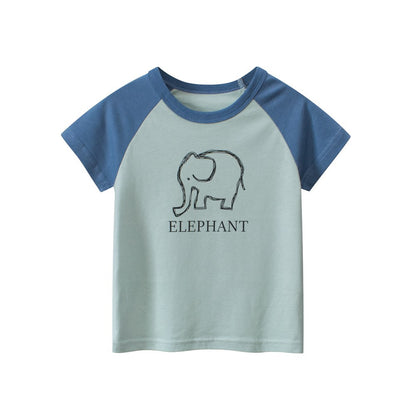 KIDS Unisex Elephant Pattern Color Patchwork T-shirt in European and American Style