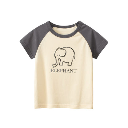 KIDS Unisex Elephant Pattern Color Patchwork T-shirt in European and American Style