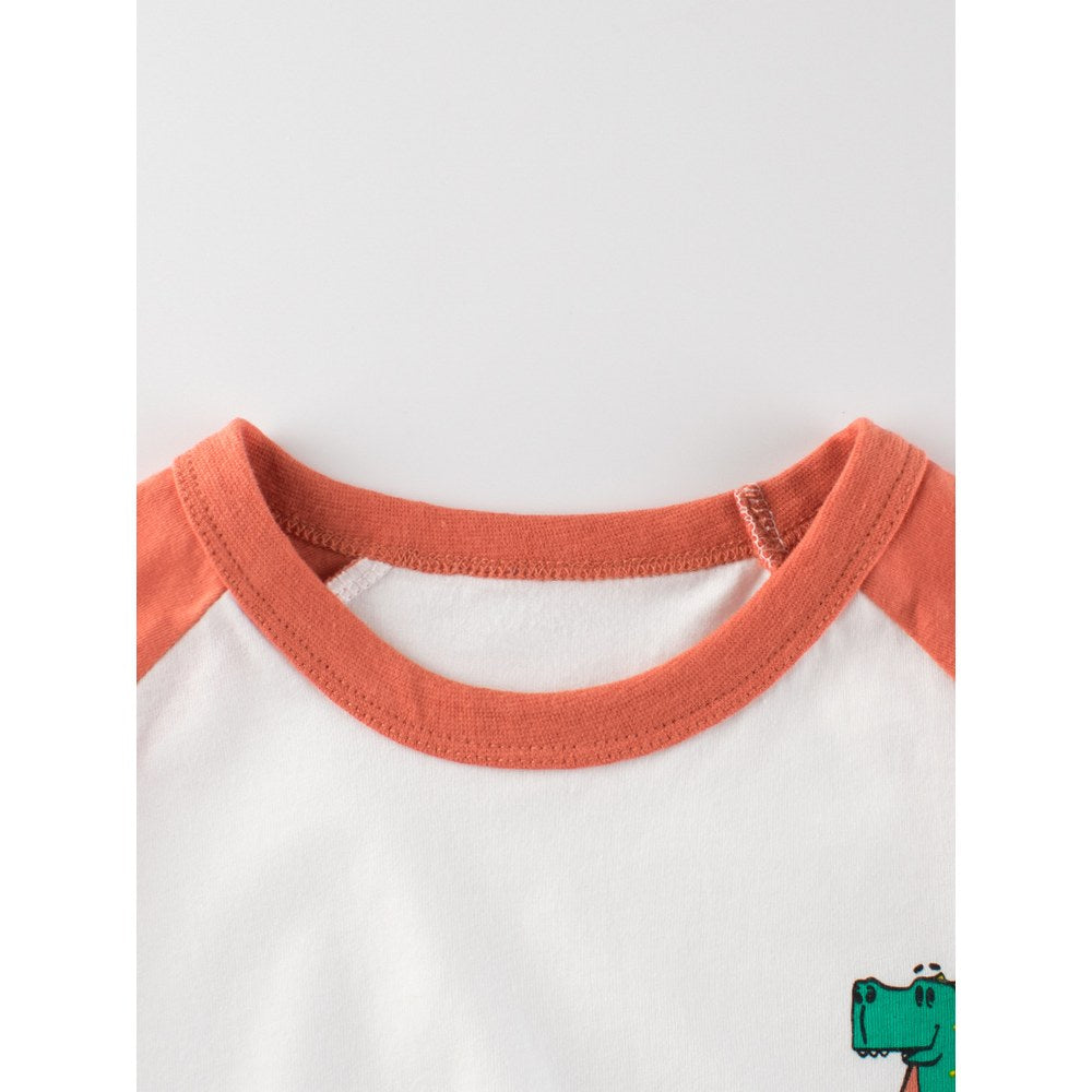 KIDS Boys Dinosaur Pattern Logo Color Patchwork T-shirt in European and American Style