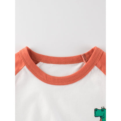 KIDS Boys Dinosaur Pattern Logo Color Patchwork T-shirt in European and American Style