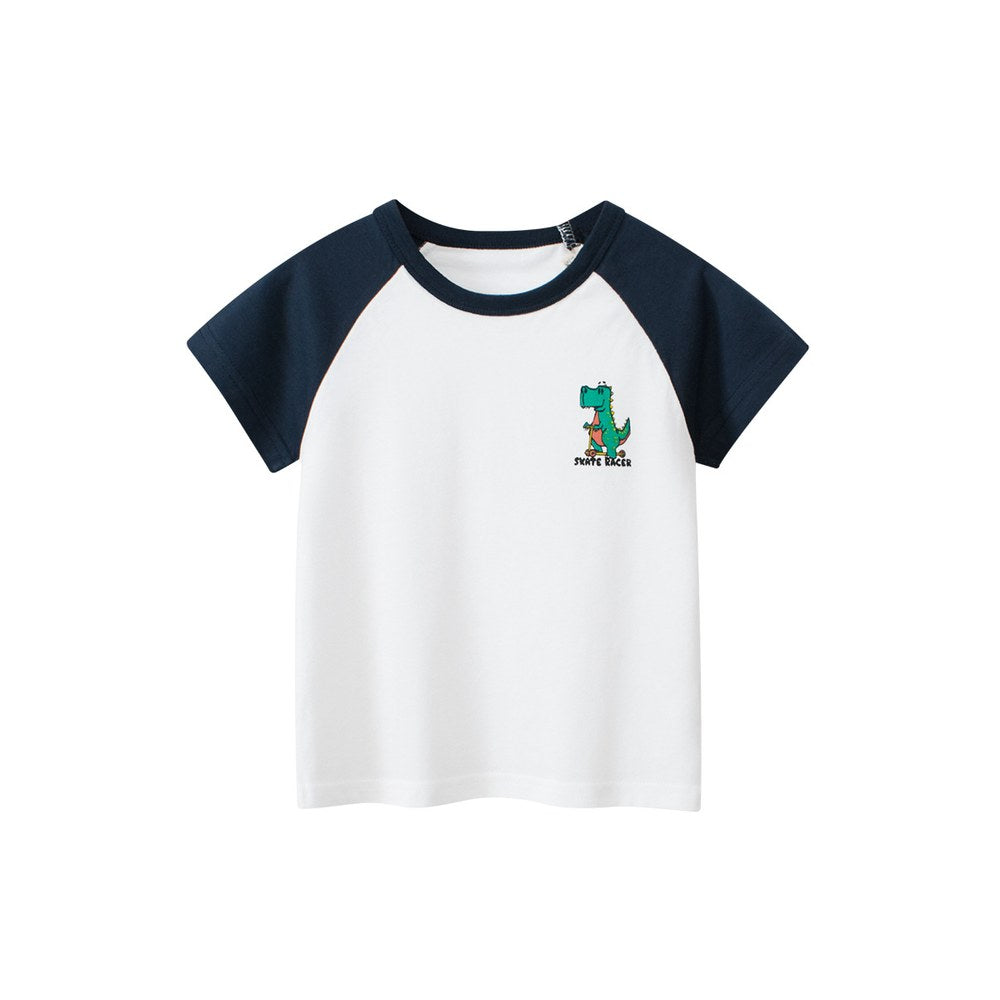 KIDS Boys Dinosaur Pattern Logo Color Patchwork T-shirt in European and American Style