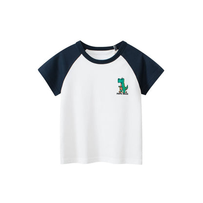 KIDS Boys Dinosaur Pattern Logo Color Patchwork T-shirt in European and American Style