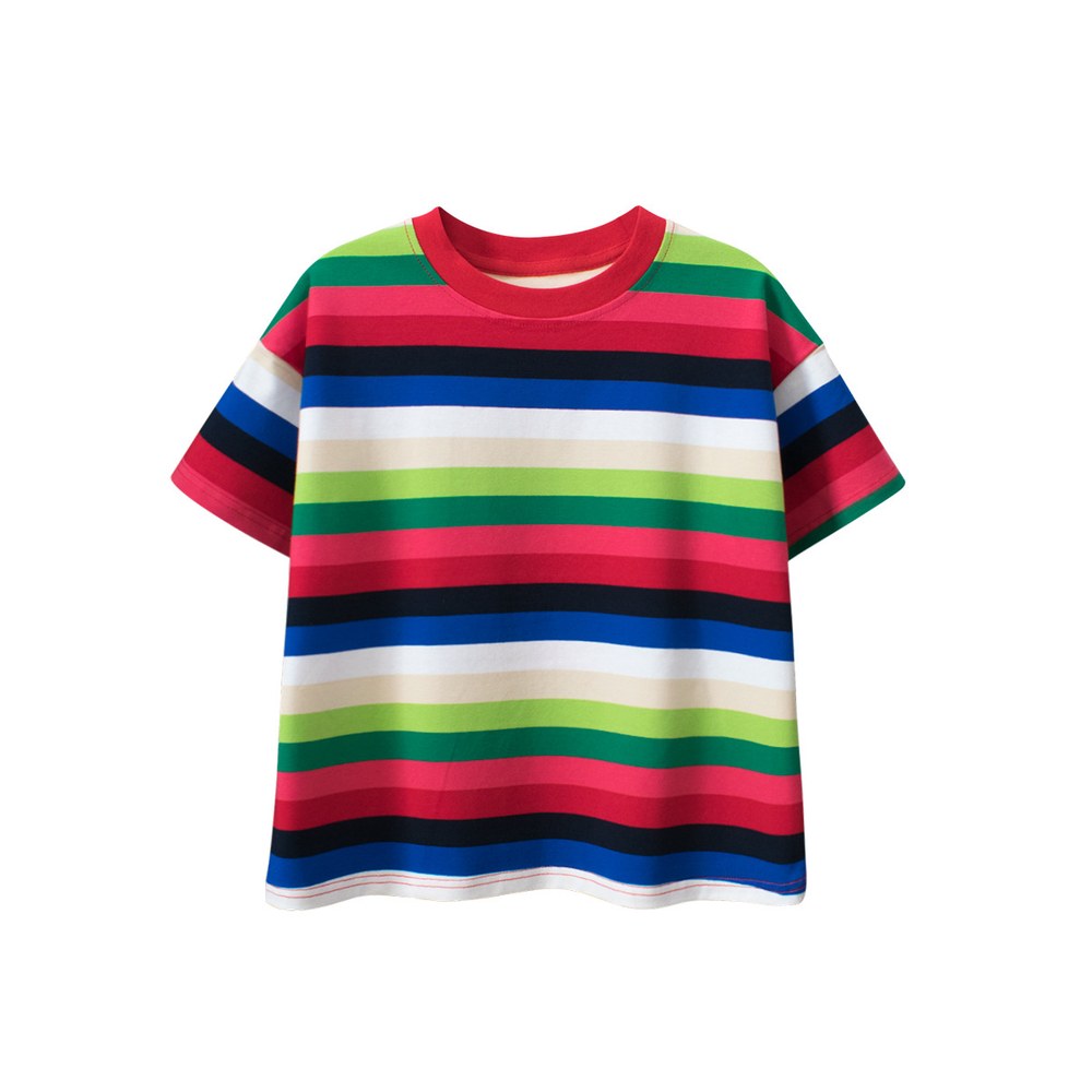 Children Boys and Girls' Colorful Striped Short Sleeves T-shirt in European and American Style