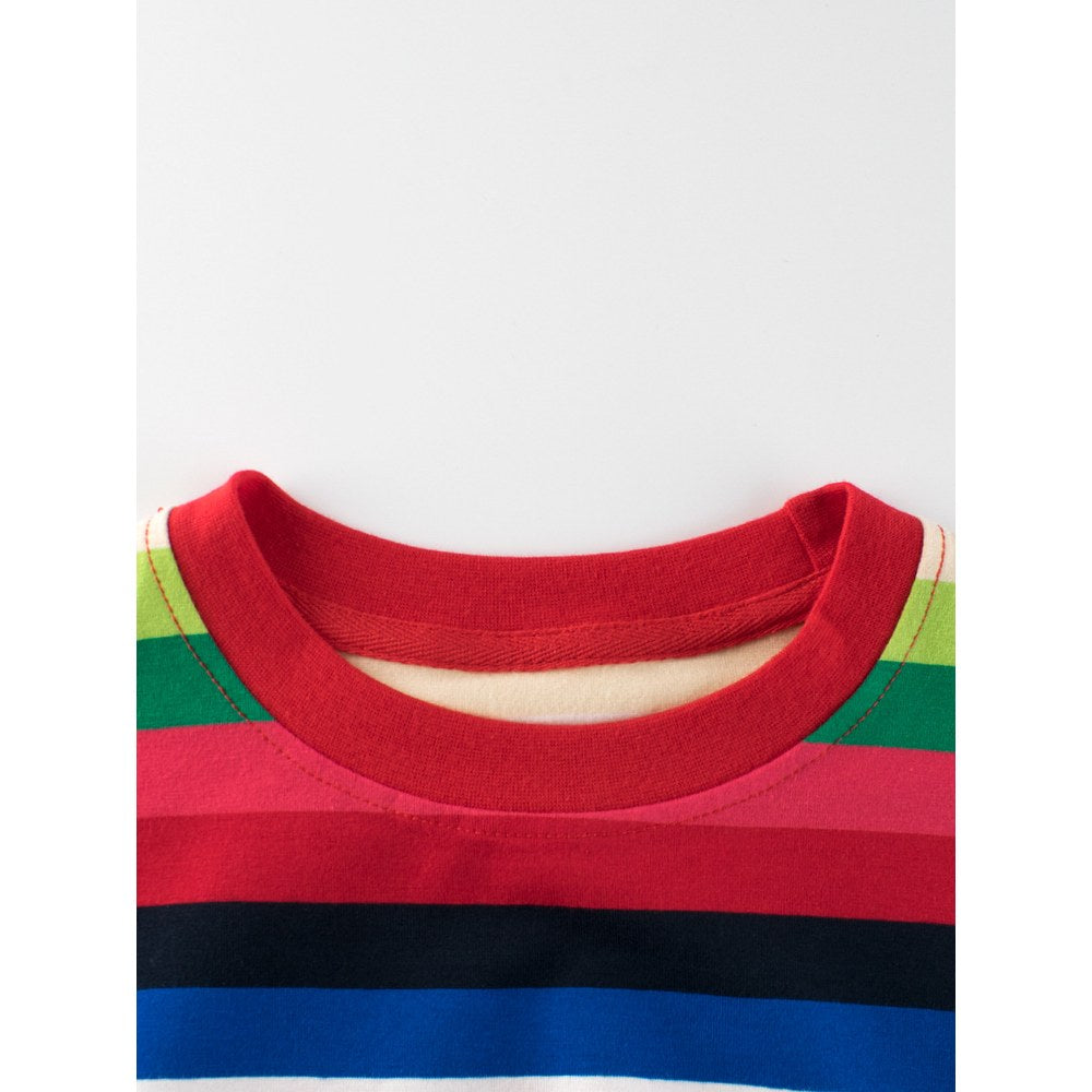 Children Boys and Girls' Colorful Striped Short Sleeves T-shirt in European and American Style
