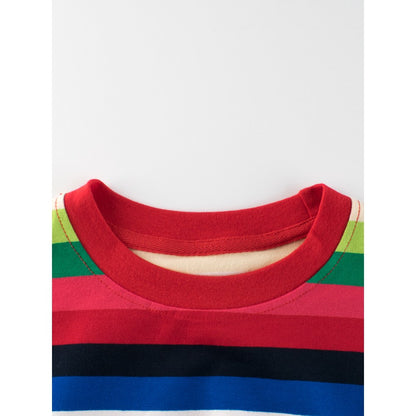 Children Boys and Girls' Colorful Striped Short Sleeves T-shirt in European and American Style