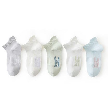 Children's Combed Cotton Mesh Ankle Socks, Sporty Sweat-wicking Boneless Socks for Students, 1 Lot=5-Pair Set