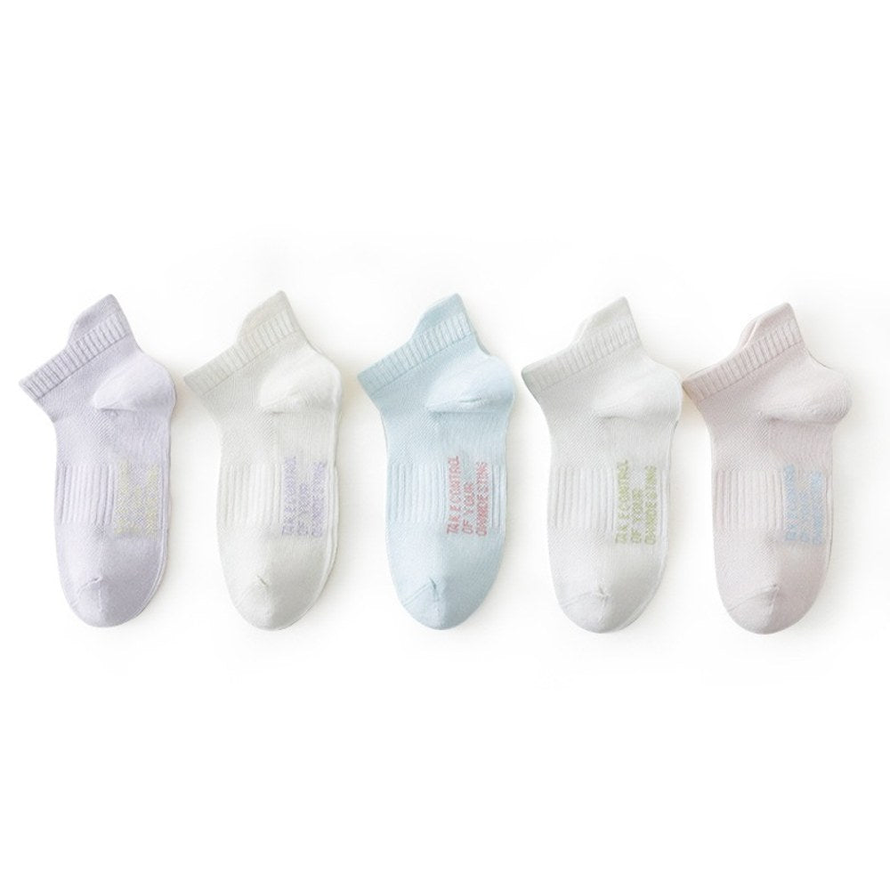 Children's Combed Cotton Mesh Ankle Socks, Sporty Sweat-wicking Boneless Socks for Students, 1 Lot=5-Pair Set