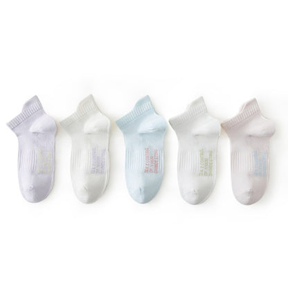 Children's Combed Cotton Mesh Ankle Socks, Sporty Sweat-wicking Boneless Socks for Students, 1 Lot=5-Pair Set