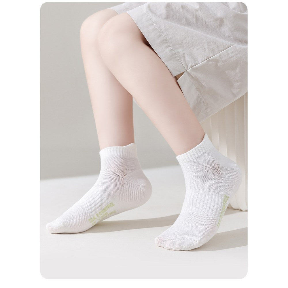 Children's Combed Cotton Mesh Ankle Socks, Sporty Sweat-wicking Boneless Socks for Students, 1 Lot=5-Pair Set