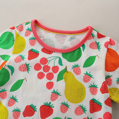 Girls' Fashion Fruits Pattern Print Short Sleeves Dress