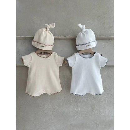 Baby Unisex Waffle Grid Short Sleeves Bodysuit and Hat