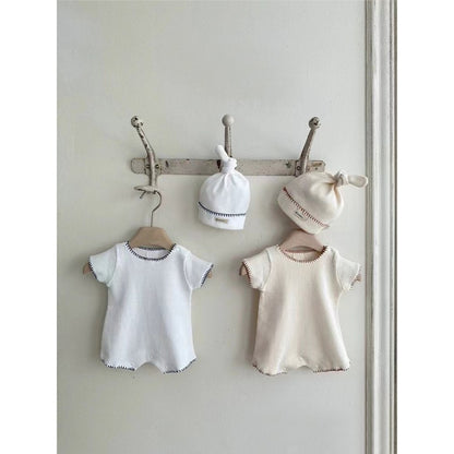 Baby Unisex Waffle Grid Short Sleeves Bodysuit and Hat