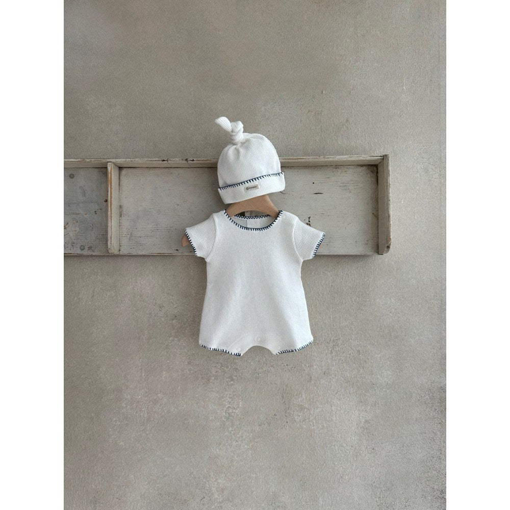 Baby Unisex Waffle Grid Short Sleeves Bodysuit and Hat