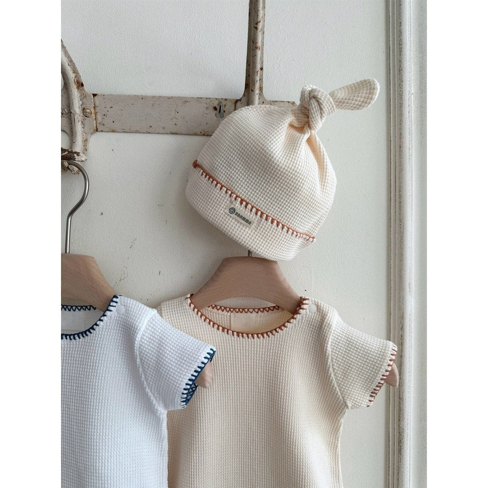 Baby Unisex Waffle Grid Short Sleeves Bodysuit and Hat