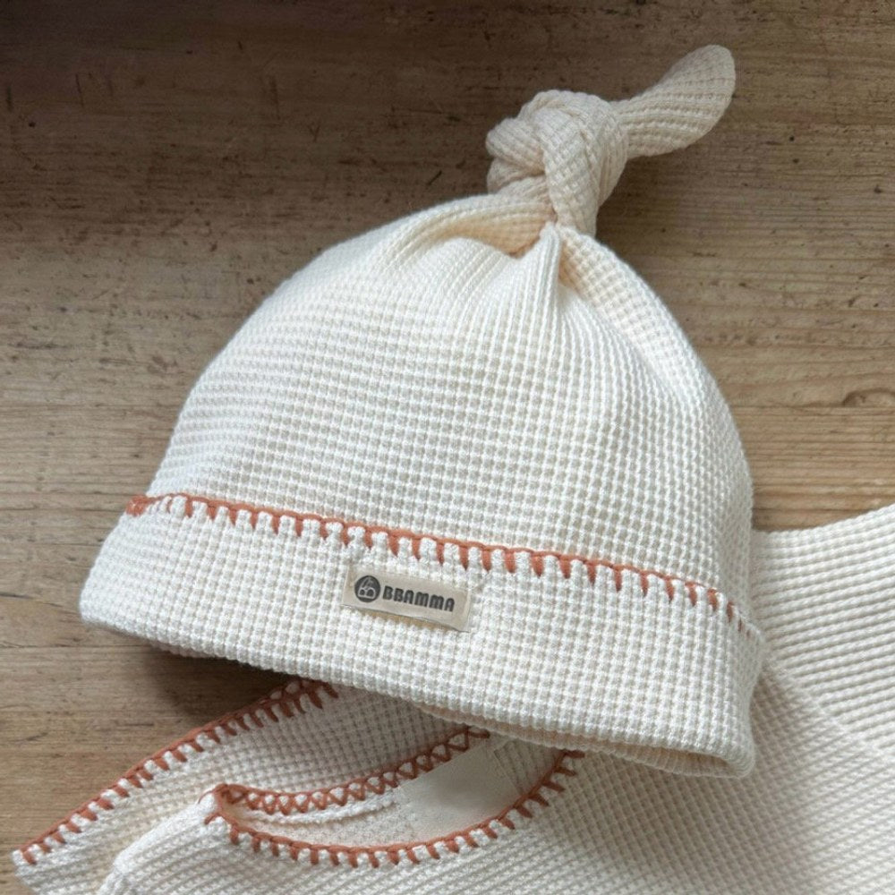 Baby Unisex Waffle Grid Short Sleeves Bodysuit and Hat
