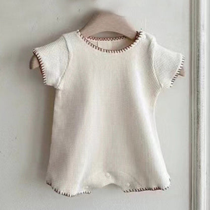 Baby Unisex Waffle Grid Short Sleeves Bodysuit and Hat