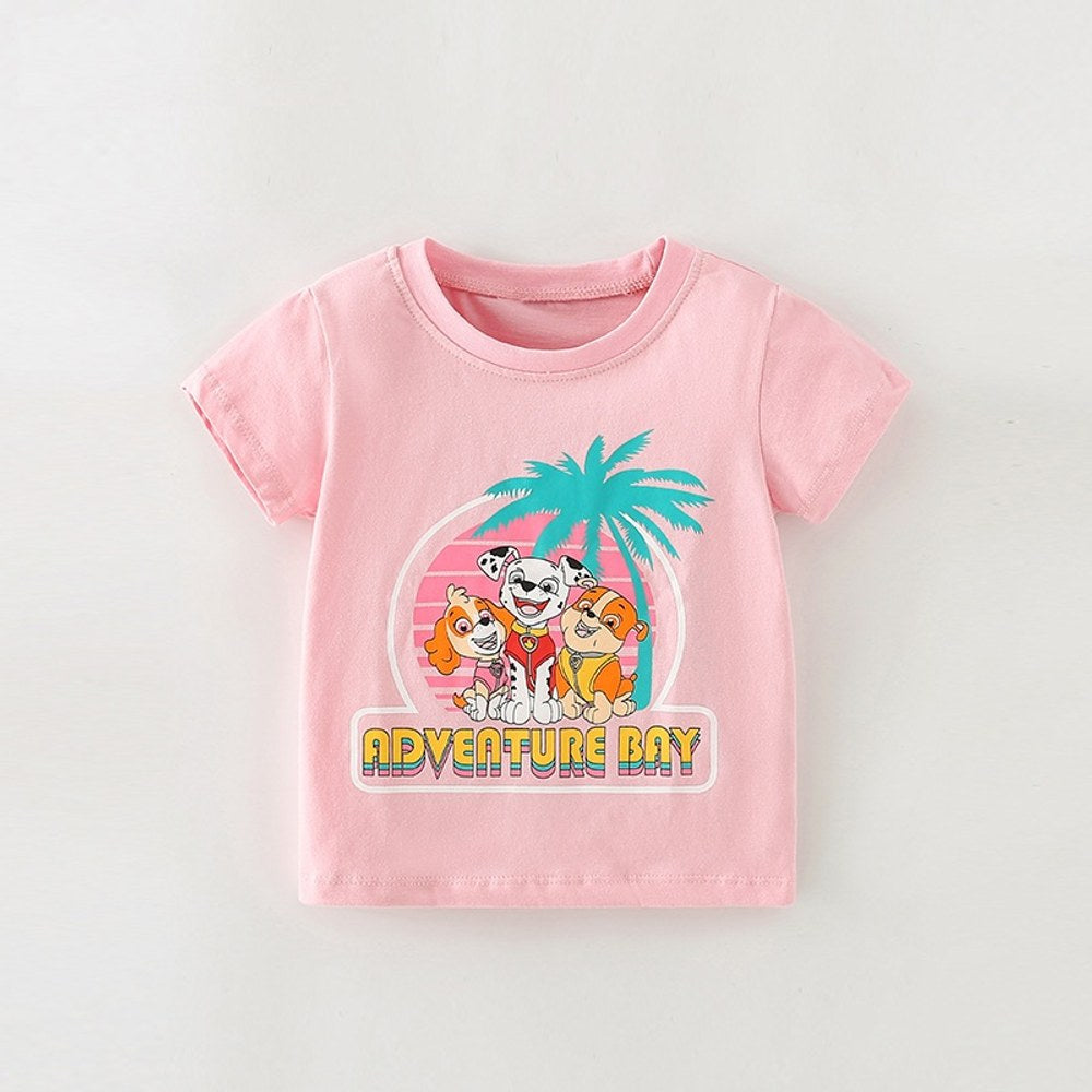 Girls' Cartoon Cute Dogs Print Short Sleeves T-shirt in European and American Style
