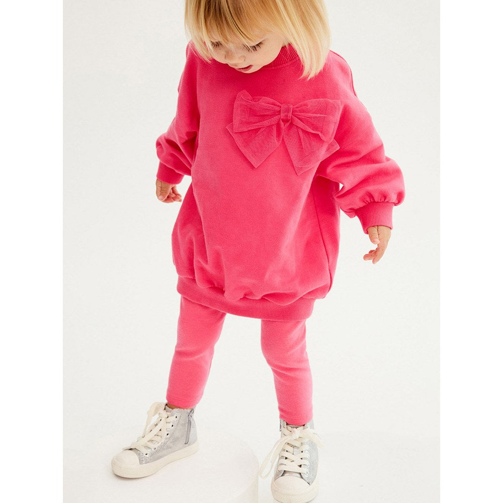 Girls Red Solid Color Long Sleeves Big Bow Top Sweatshirt and Pants 2-piece Clothing Set